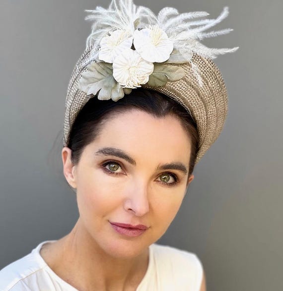 Women's Fascinator Hat, Taupe Gray Fascinator, Wedding Hat, Duchess Hat, Meghan Markle Hat