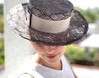 Women's Brown Boater Hat, Brown Derby Hat, Women's Fall Autumn Hat, Princess Kate Hat, Royal Ascot Hat, Cheltenham Race Hat, Millinery