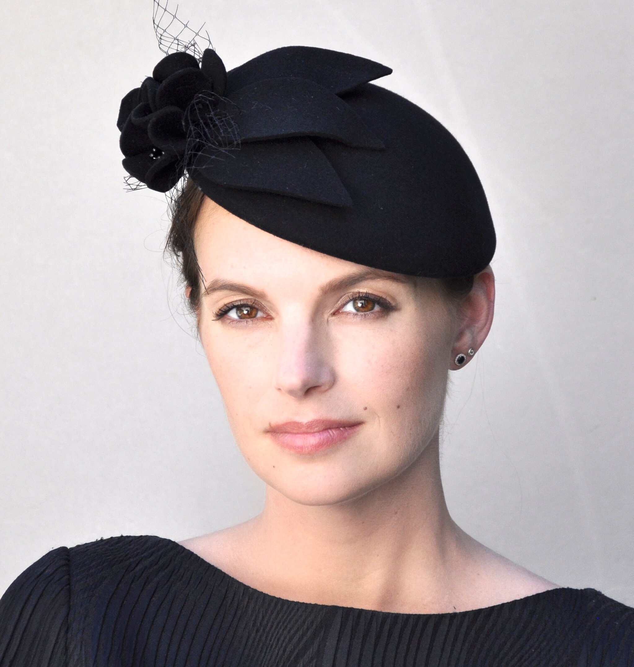  Fascinator Cocktail Hat, Ladies Black Winter Hat, Church Hat, Formal ...
