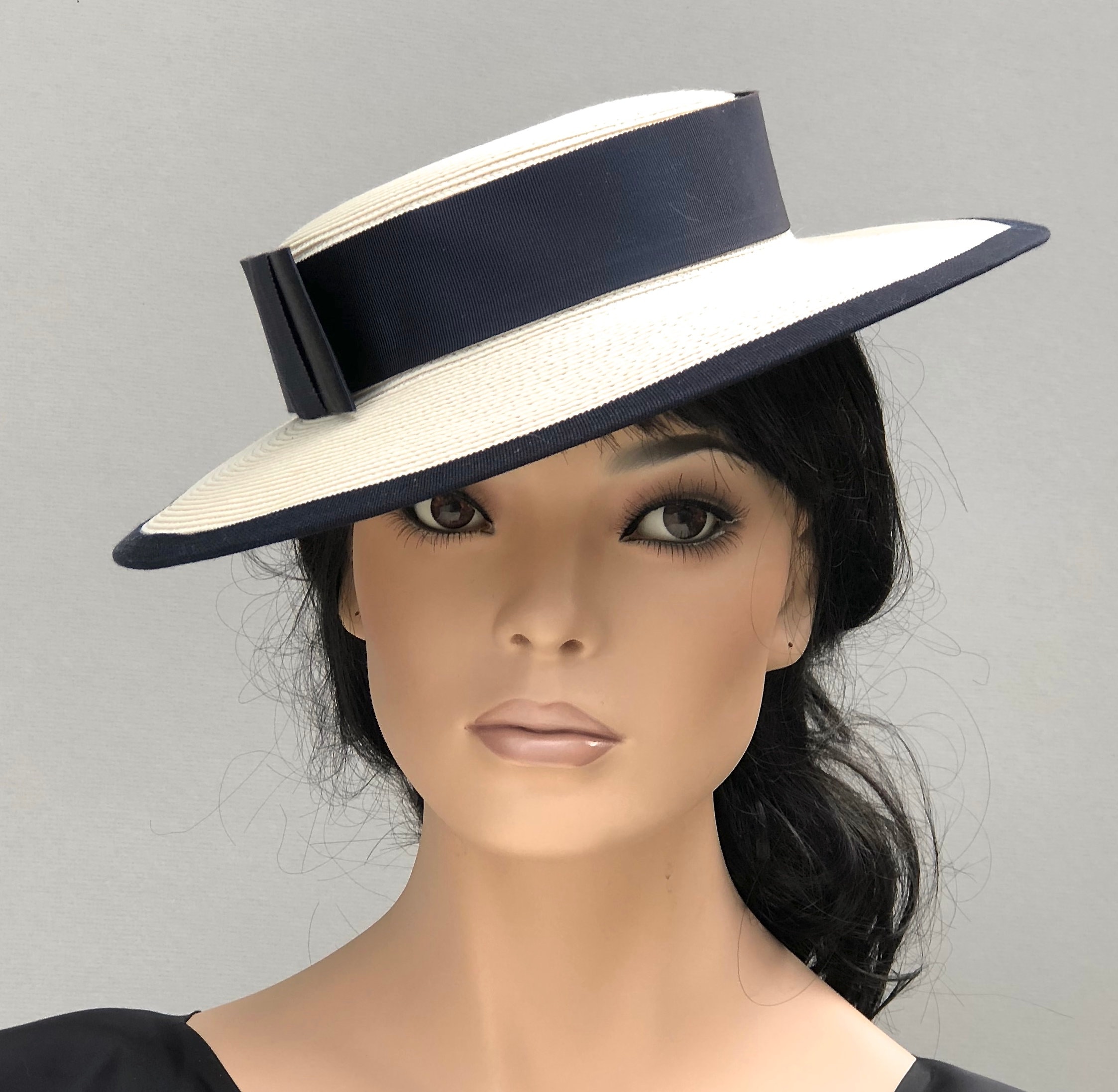 black and white boater hat