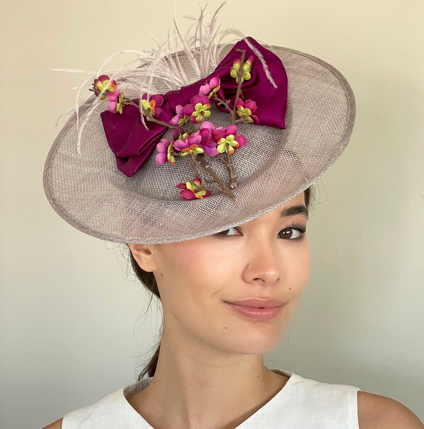 Kentucky Derby Hat, Gray Fascinator Hat, Women's Saucer Hat, Wedding