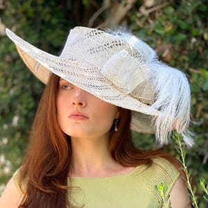 Kentucky Derby Hat, Wedding Hat, Women&#39;s Derby Hat, Neutral Color Wide Brim Formal Hat, Church Hat, Tea Party Hat, Occasion Hat, Dressy Hat
