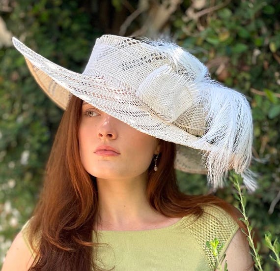 Kentucky Derby Hat, Wedding Hat, Women's Derby Hat, Neutral Color Wide Brim Formal Hat, Church Hat, Tea Party Hat, Occasion Hat, Dressy Hat