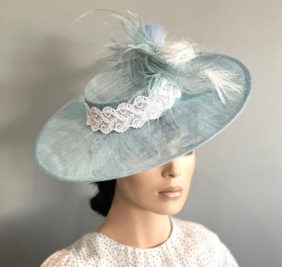 Women's Formal Light Blue Hat, Women's Derby Hat, Blue Saucer Disc Hat, Dressy Boater Hat Ladies Formal Hat, Races Hat, Special Occasion Hat