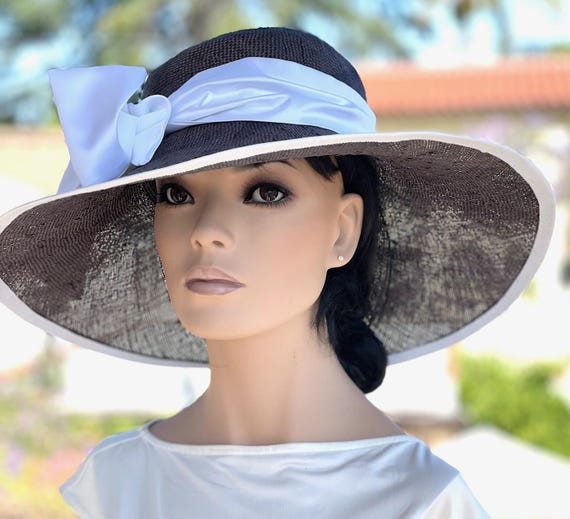 Women's Charcoal Gray Straw Hat, Wedding Hat, Derby Hat, Garden Party Hat, Tea Party Hat, Church Hat, Regatta Hat