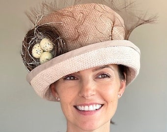 Kentucky Derby Hat, Women's Formal Taupe Hat, Ladies Whimsical Hat, Wedding Hat, Unique Hat