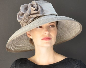 Wedding hat, Derby Hat, Ladies Formal Hat, Del Mar Hat Women's Gray Taupe Hat, Audrey Hepburn Hat, Downton Abbey Hat, Church Hat, Dressy Hat