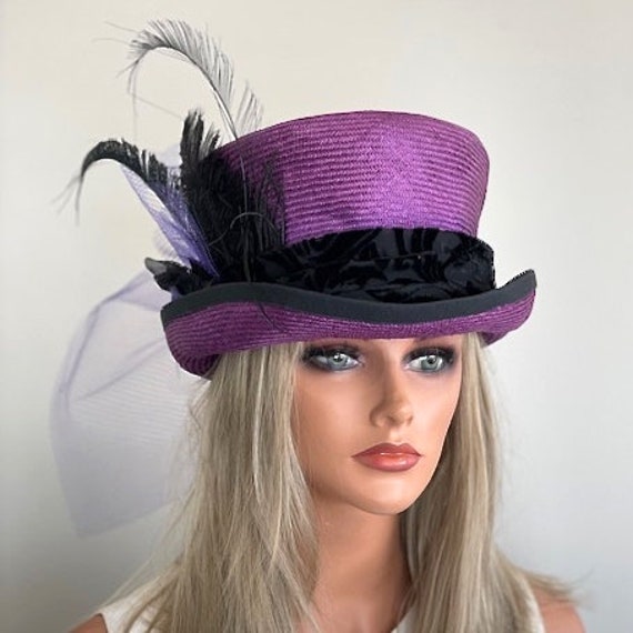 Women's Purple Formal Hat, Ladies Purple Races Hat,  Wedding Hat Church Hat Formal Black Purple Hat Derby Hat Dressy Easter Hat Occasion hat