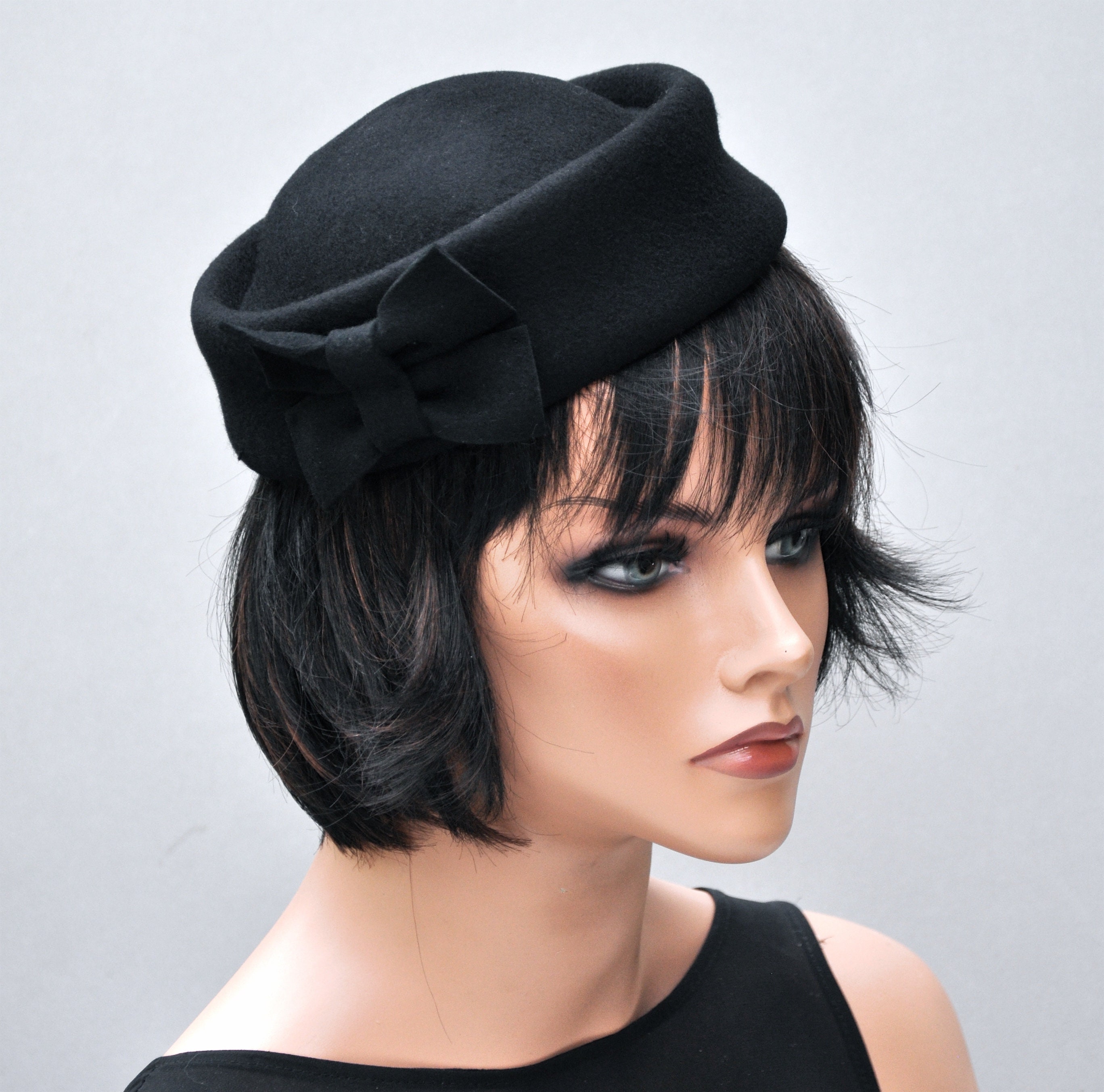 Fascinator Cocktail Hat Ladies Black Hat, Black Pillbox Hat, Black ...