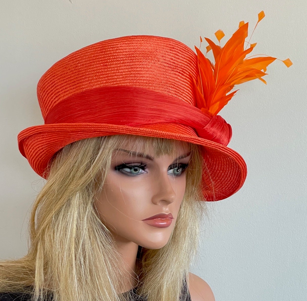 Kentucky Derby Hat, Orange Derby Hat, Wedding Hat, Formal Summer Hat