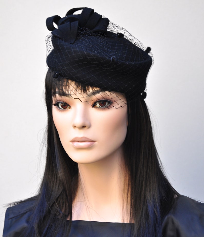 Black Pillbox Hat Cocktail Hat Funeral Hat Ladies Black Etsy