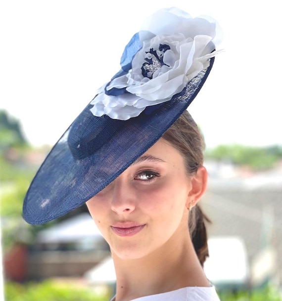 Derby Hat, Women's Navy Blue Formal Hat Wedding Guest Hat Ascot Navy Hat Race Day Hat Navy Saucer Disc Hat