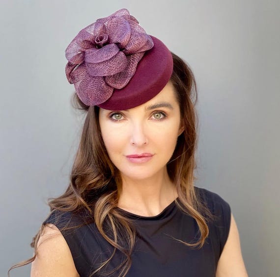 Women's Burgundy Wool Felt Winter Hat, Women's Formal Winter Hat, Burgundy Fascinator, Winter Wedding Hat, Women's Winter Church Hat