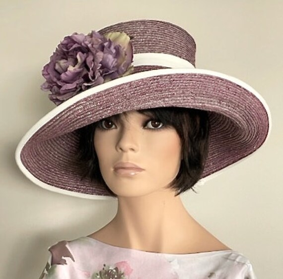 Kentucky Derby Hat Women's Purple Formal Hat, Wedding Hat, Women's Wide Brim Hat, Royal Ascot Hat, Mother of Bride Hat, Mother of Groom Hat