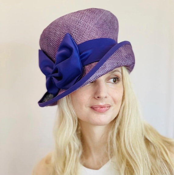 Women's Purple Top Hat, Formal Purple Straw Hat, Wedding Guest Hat, Kentucky Derby Hat, Ladies Summer Straw Hat Garden Party Hat, Church Hat