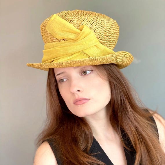 Women's Formal Yellow Straw Hat, Preakness Race Hat, Wedding Hat, Ladies Formal Summer Hat, Tea Party Hat, Garden Party Hat, Church Hat