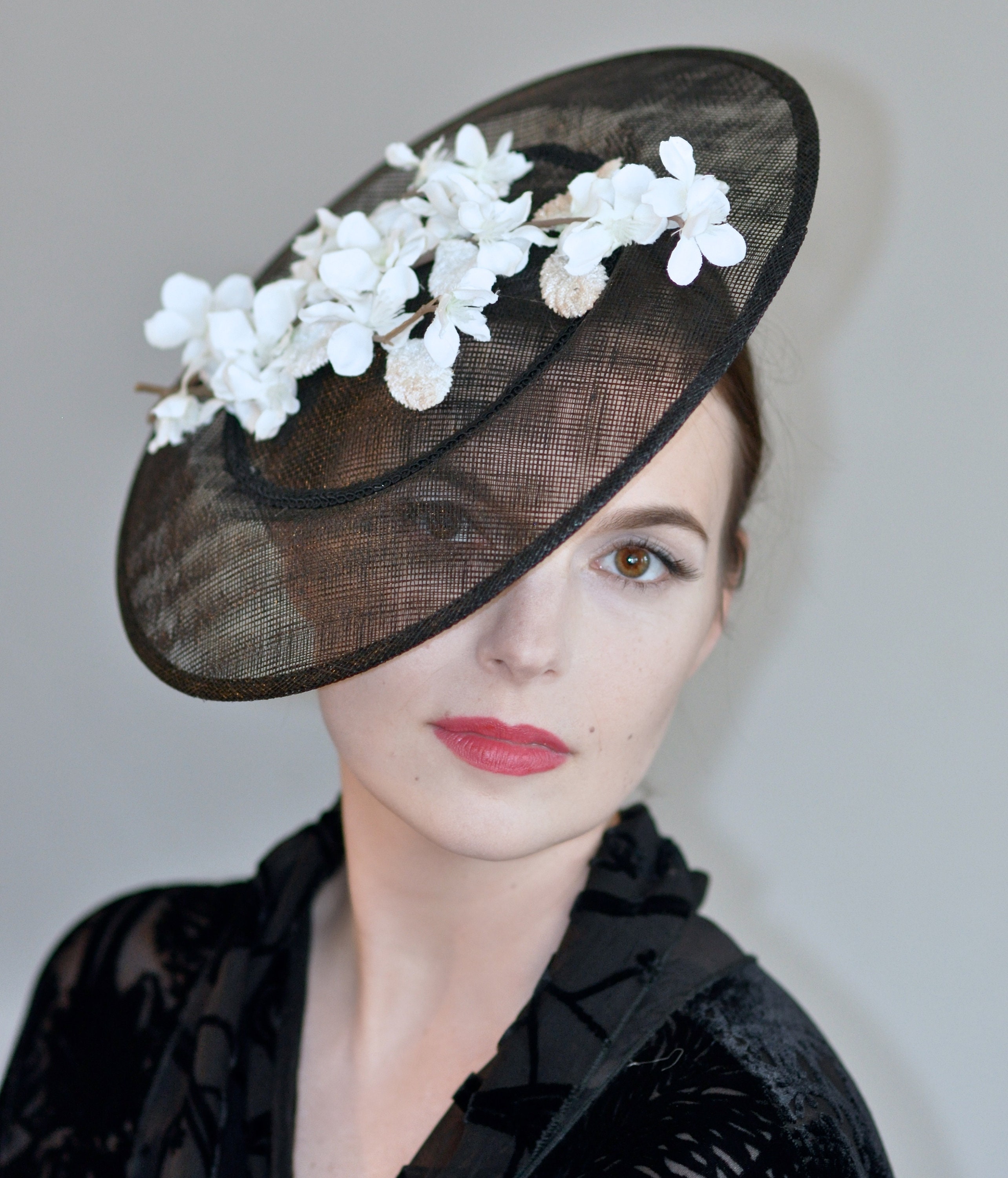 Royal Ascot Hat in British VOGUE, Ladies Black and White Hat, Saucer