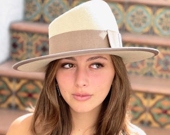 Women's Wide Brim Fedora Women's Formal Taupe Derby Winter Felt Hat Cheltenham Races Hat Couture Millinery Wedding Guest Hat Tailored Fedora