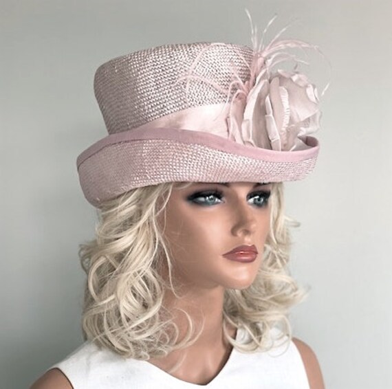 Women's Wedding Hat, Ladies Formal Pink Straw Hat, Women's Easter Hat, Tea Party Hat, Millinery, Garden Party Hat