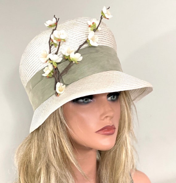 Women's Wedding Hat, Ladies Formal Ivory Straw Hat, Cloche Hat, Women's Easter Hat, Tea Party Hat, Millinery, Garden Party Hat