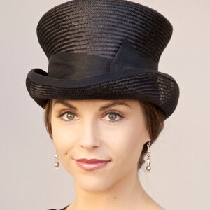 Women's Black Top Hat, Formal Hat, Downton Abbey hat, Derby hat, Mad Hatter, Elegant Black hat, Black Steampunk hat, funeral hat image 2