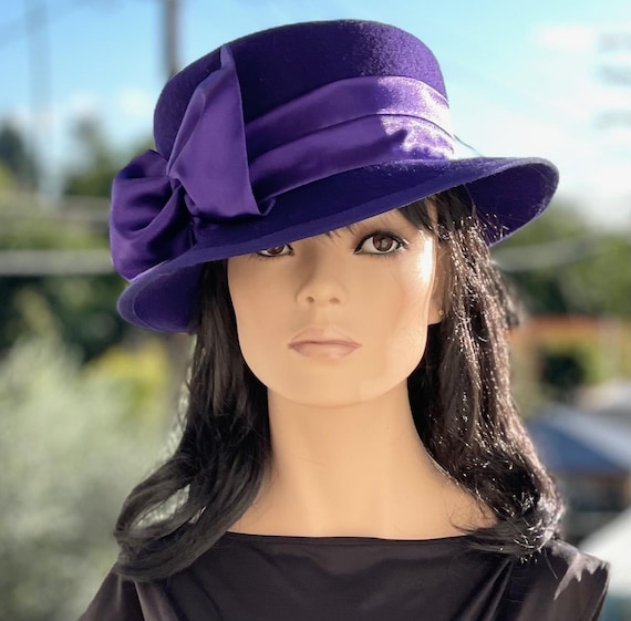 Purple Wool Felt Hat, Women's Handmade Tailored Formal Purple Winter Felt Hat. Cruelty Free Millinery