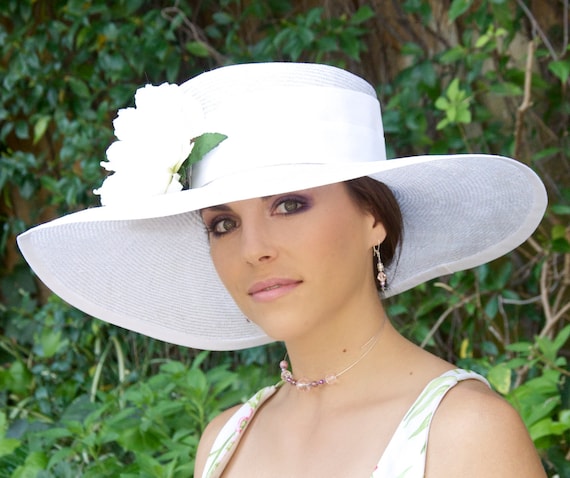 Wedding Hat, Church Hat, Women's White Formal Hat, Wide Brim Hat, Kentucky Derby Hat. Ascot Hat, Occasion Hat, Formal White Hat