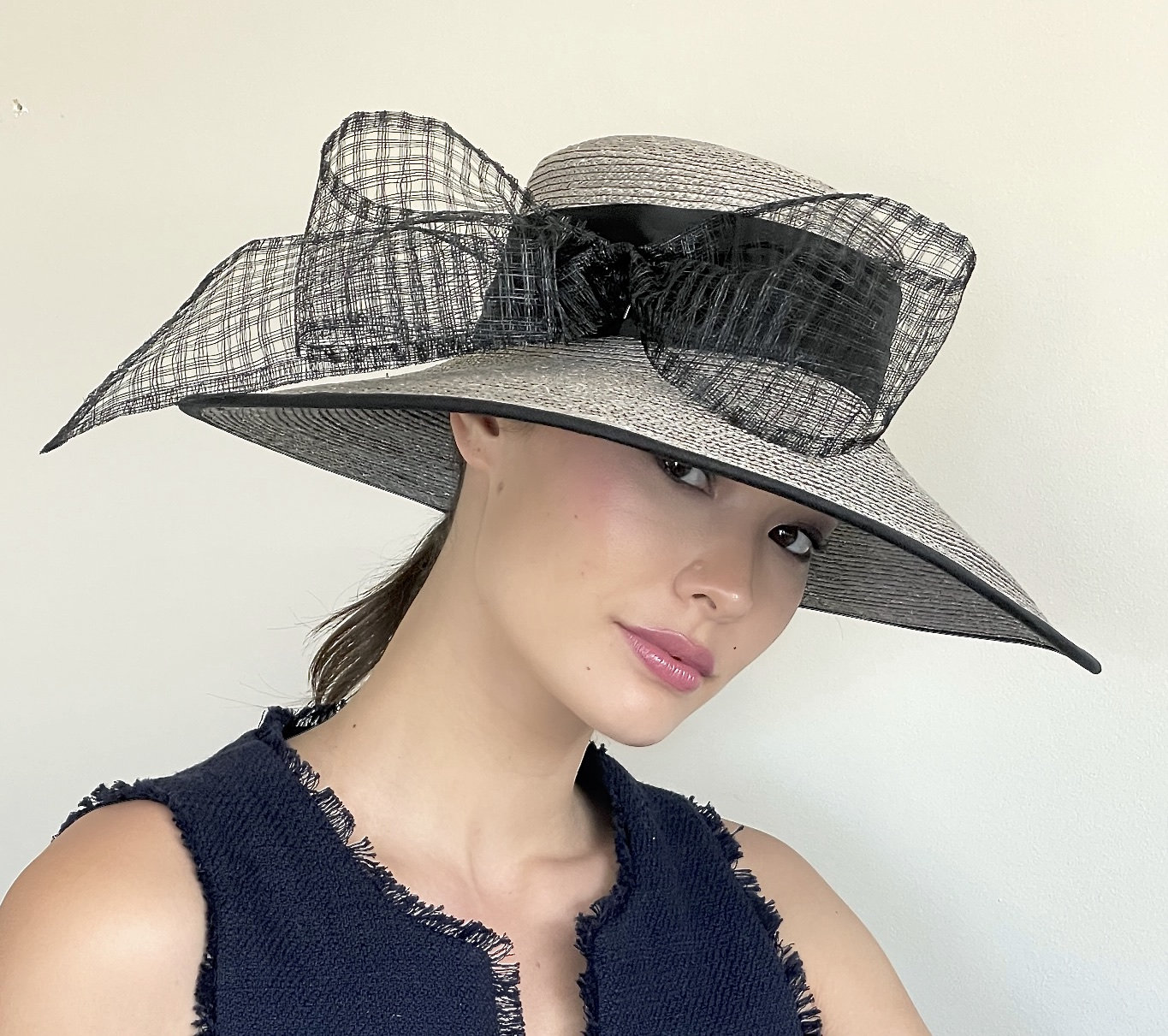 Kentucky Hat, Hat, Formal Hat. Ladies Black and White Hat, Ascot Hat, Church Hat, Dressy Wide Brim