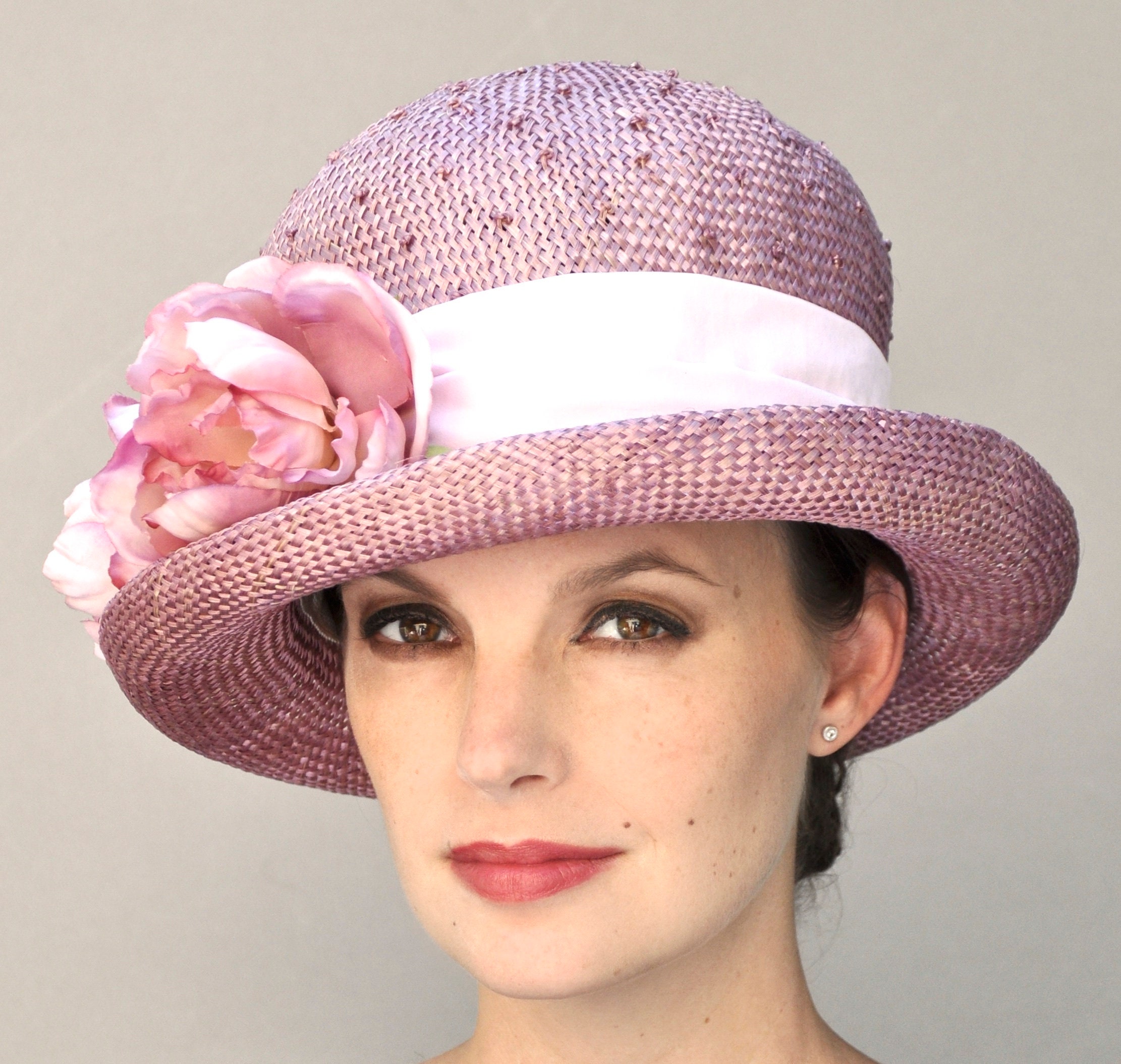 Ladies Rose Pink Hat Tea Party Hat Pink Straw Hat Garden Etsy