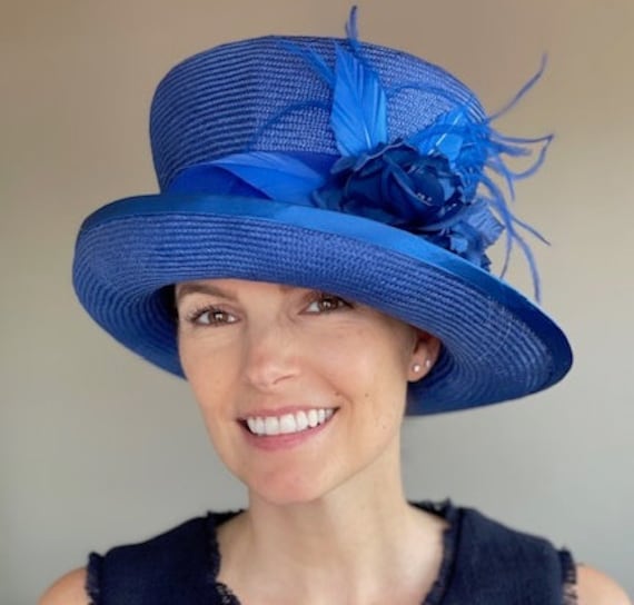 Women's Royal Blue Hat, Wedding Guest Hat, Church Hat, Women's Derby Hat, Millinery, Formal Blue Hat, Mother Bride Groom Hat,