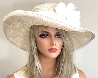 Kentucky Derby Hat, Wedding Hat, Women's Formal Ivory Hat, Royal Ascot Hat, Women's Cream Hat, Wide Brim Ivory Hat Beige hat
