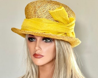 Women's Formal Yellow Straw Hat, Kentucky Derby Hat, Wedding Hat, Ladies Formal Summer Hat, Tea Party Hat, Garden Party Hat, Easter Hat