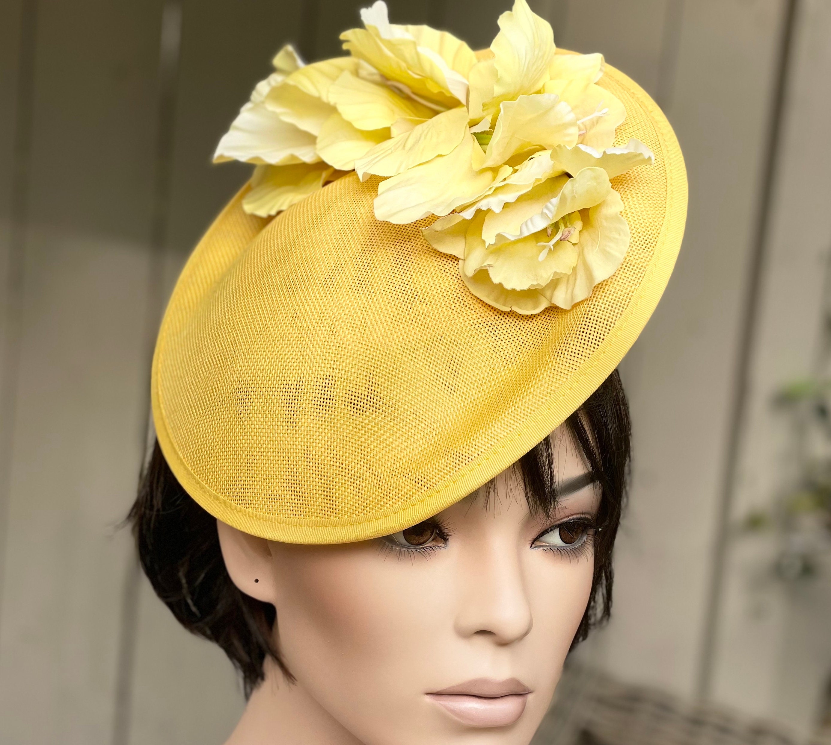 Kentucky Derby Hat, Fascinator Hat, Wedding Hat, Formal Yellow Hat
