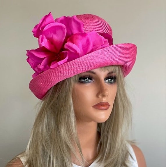 Kentucky Derby Hat, Women's Formal Pink Orange Hat, Women's Pink Oaks Hat, Wedding Guest Hat, Derby Races Hat, Church Hat, Ascot Hat