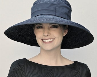 Women's Black Hat, Formal Wide Brim Black Hat. Audrey Hepburn Hat, Wedding Hat Ladies Black Hat, Derby Hat, Black Church Hat, Funeral Hat