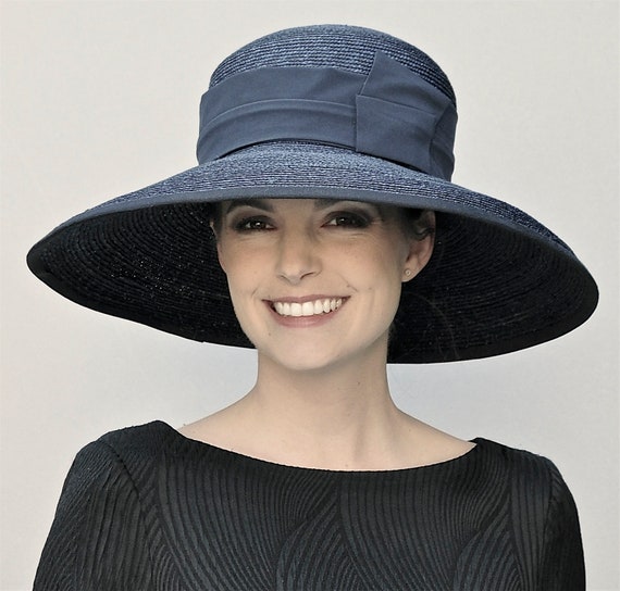 Women's Black Hat, Wide Brim Hat. Audrey Hepburn Hat, Ladies Black Hat, Derby Hat, Church Hat, Funeral Hat