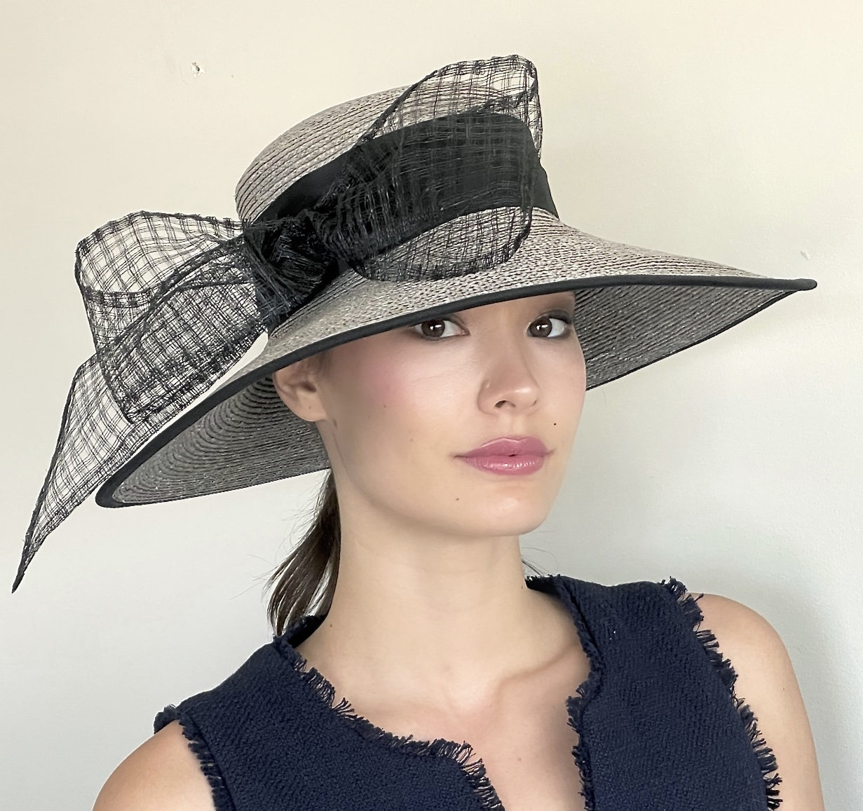 Kentucky Hat, Hat, Formal Hat. Ladies Black and White Hat, Ascot Hat, Church Hat, Dressy Wide Brim