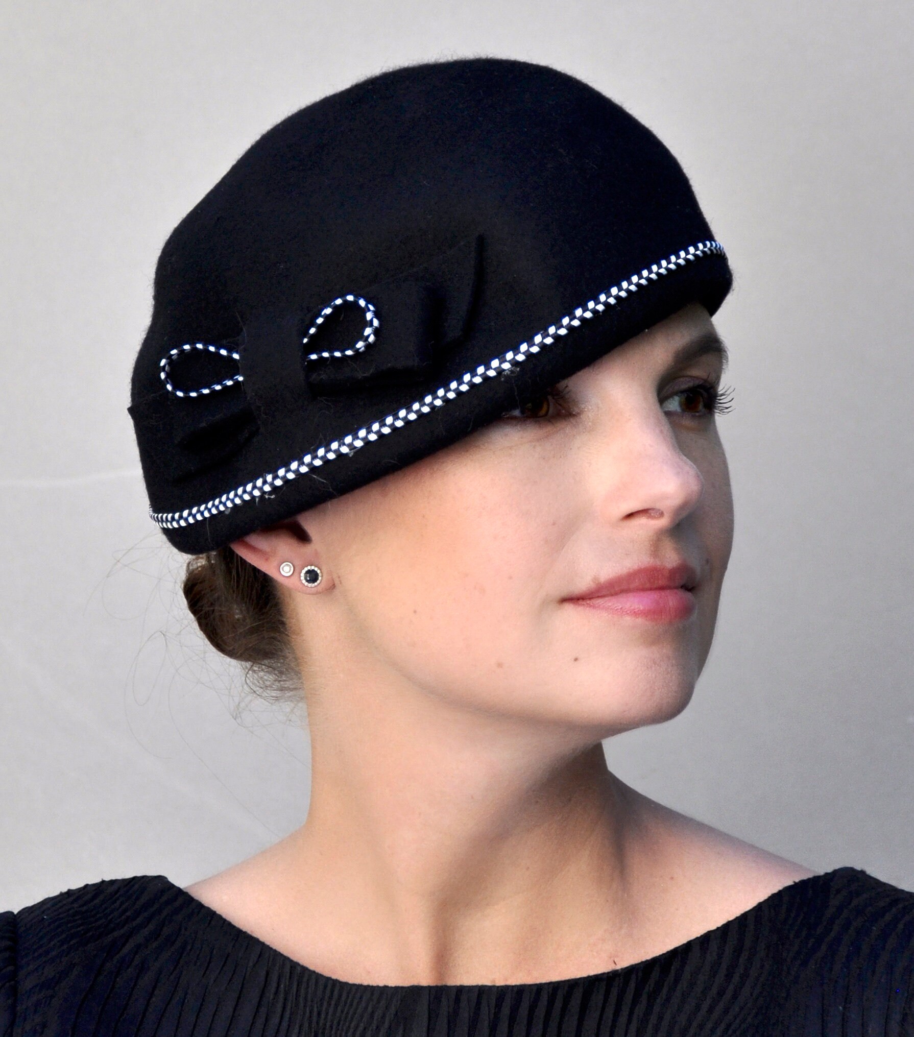 Women's Black Winter Hat, Ladies Black Hat, Formal Hat, Formal Black