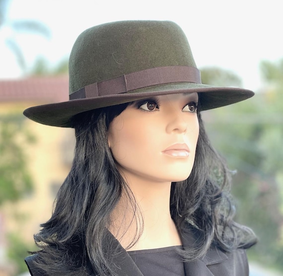 Olive Green Fedora, Handmade Wool Felt Fedora Hat, Olive and Brown Fall Winter Hat For Men and women, Olive Fedora, Johnny Depp Fedora