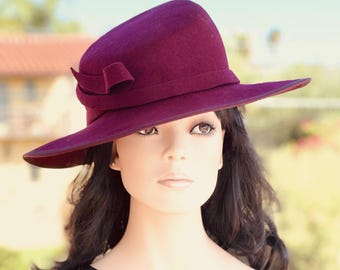 Women's Burgundy Wine Wool Felt Hat Formal Winter Hat Princess Kate Felt Hat Cheltenham Race Hat Handmade Millinery Tailored Winter Hat