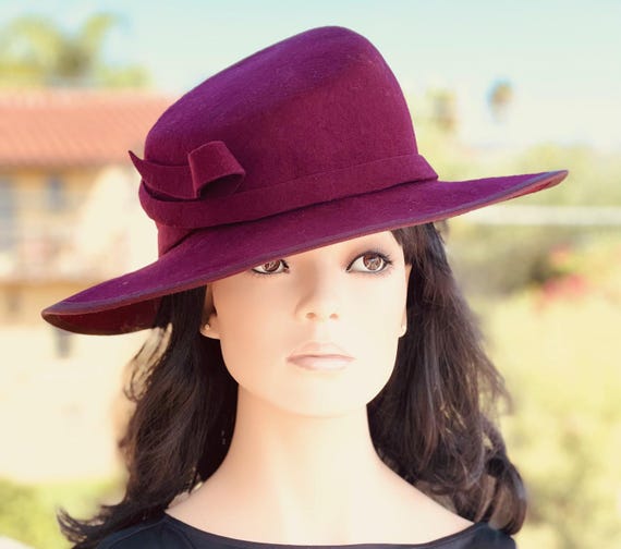 Women's Burgundy Wine Wool Felt Hat, Formal Fall Winter Hat, Princess Kate Winter Felt Hat, Handmade Millinery, Ladies Tailored Winter Hat