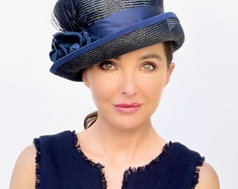 Navy Blue Wedding Hat for Woman - Blue Races Hat - Navy  display picture 1