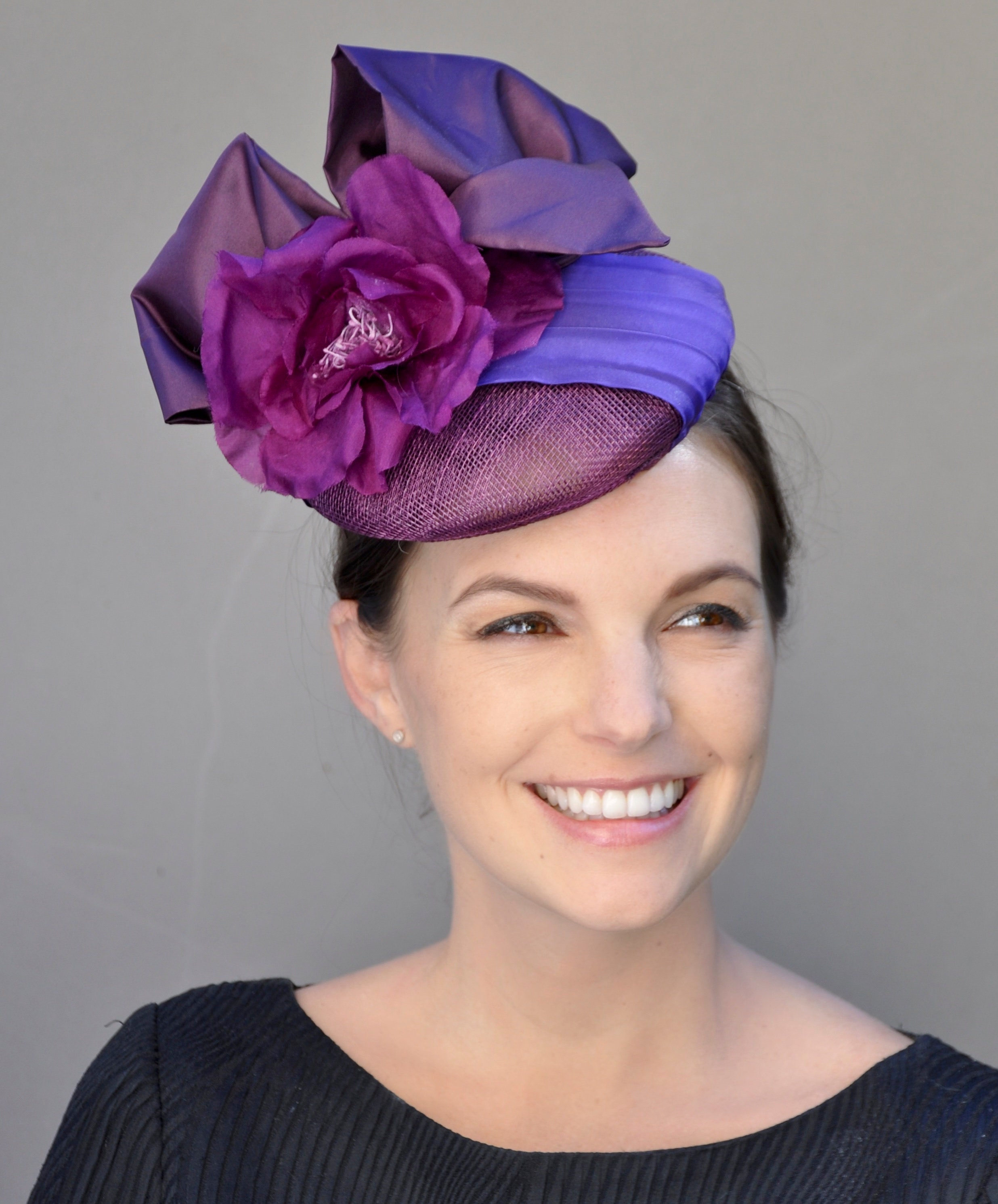 Purple Fascinator Hat, Percher, Cocktail Hat, Pillbox Hat, Fascinator
