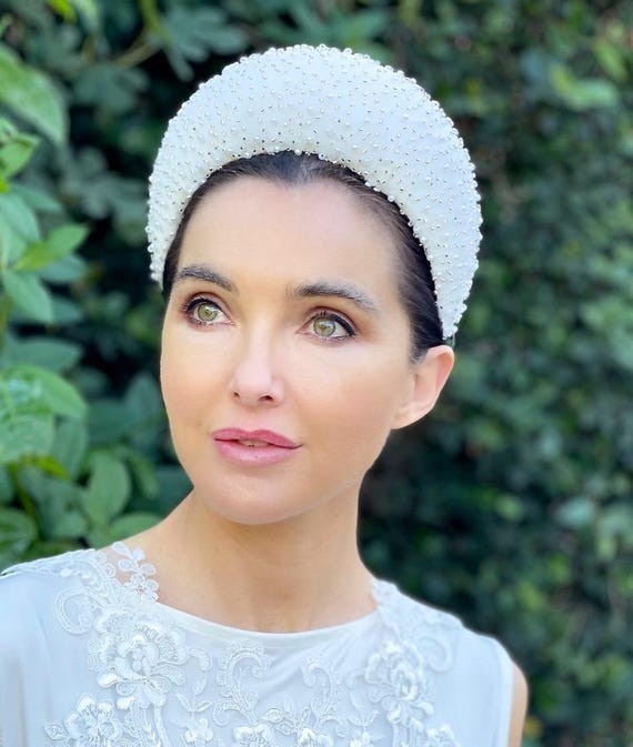 Bridal Halo Headpiece, Ivory White Halo Hat, Wedding Headband Hat, Beaded Halo Headpiece, Angel Halo, Princess Halo, Brides Headpiece