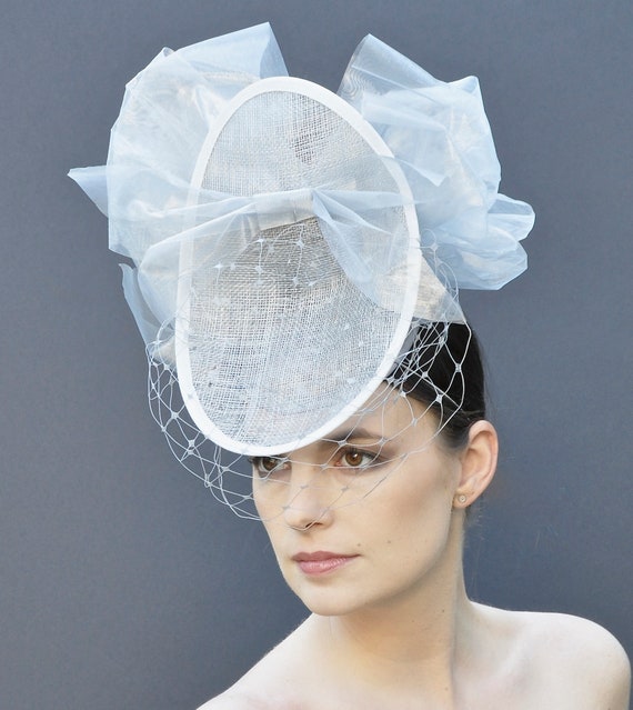 Royal Ascot Fascinator Hat, Kentucky Derby Hat, Hat with Veil, Ladies Ascot Hat Headpiece, Ladies Day Hat, Races Hat, Percher Hat Saucer Hat