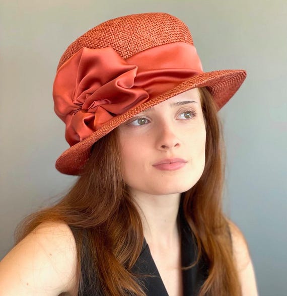 Women's Formal Hat, Wedding Guest Hat, Women's Orange Straw Hat, Church Hat, Women's Copper Hat, Wedding Hat, Derby Hat, Cloche Hat