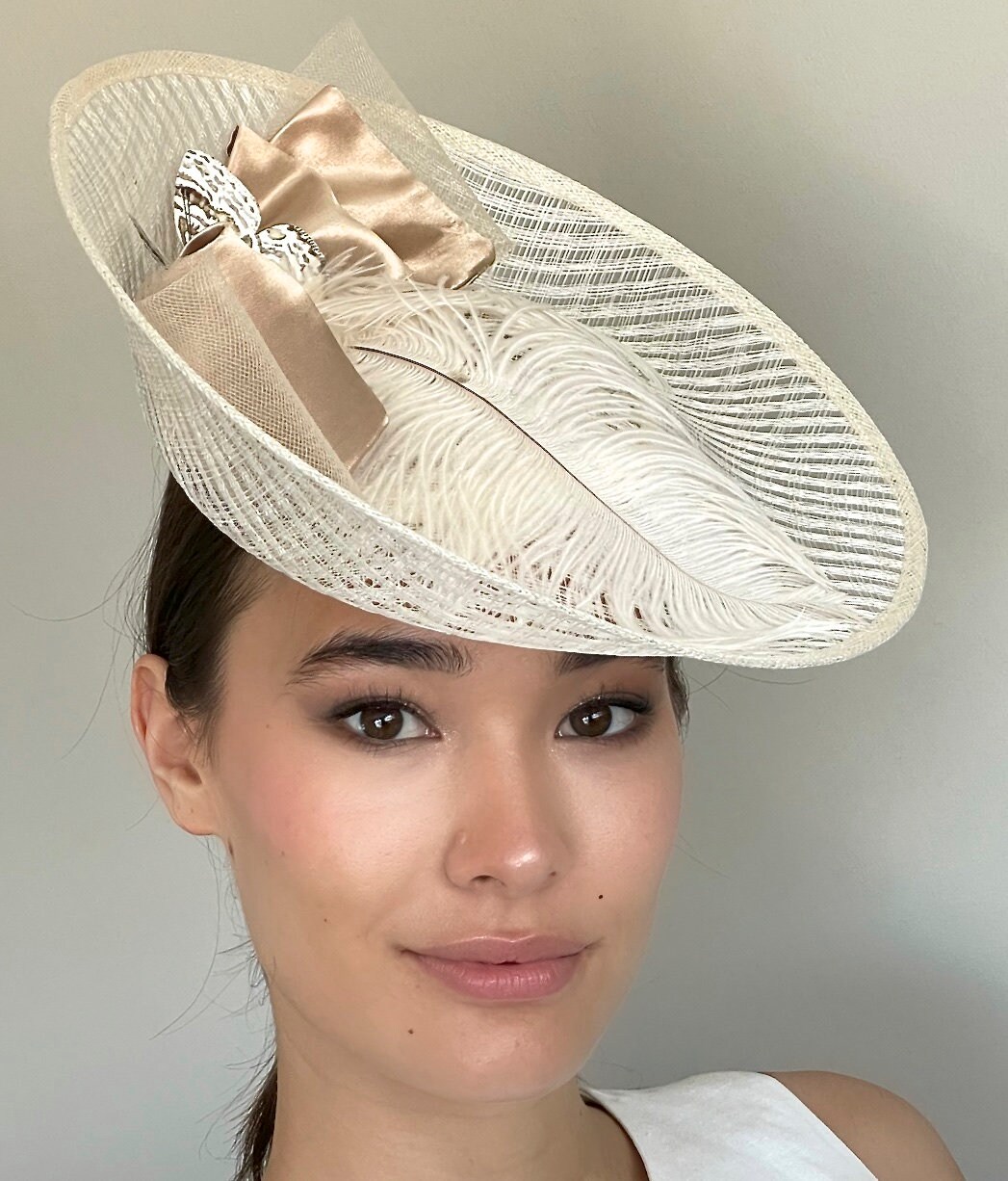 Kentucky Derby Hat, Women's Formal ivory Cream Hat, Ladies Cream Hat