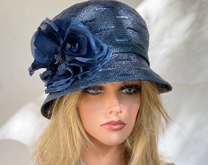 Women's Formal Navy Straw Hat Navy Cloche Church Hat - Etsy