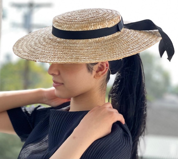 Women's Boater Hat, Gondolier Hat, French Boater Hat, Derby Hat, Ladies Formal Summer Straw Hat,