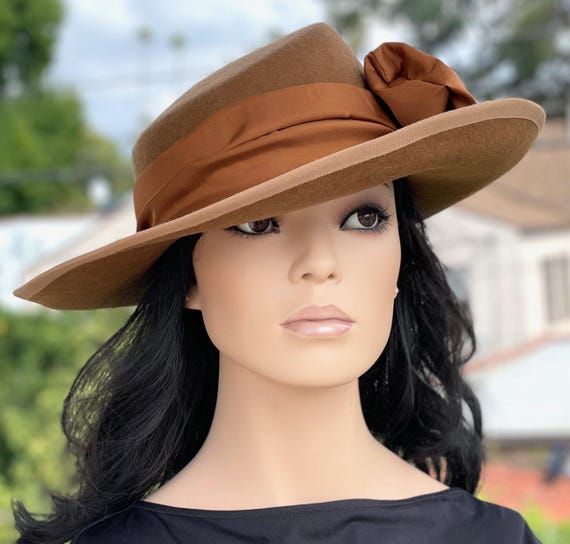Women's  Brown Wide Brim Wool Felt Hat Woman's Formal Fall Winter Hat  Brown Tailored Derby Hat Brown Church Hat Winter Wedding Guest Hat
